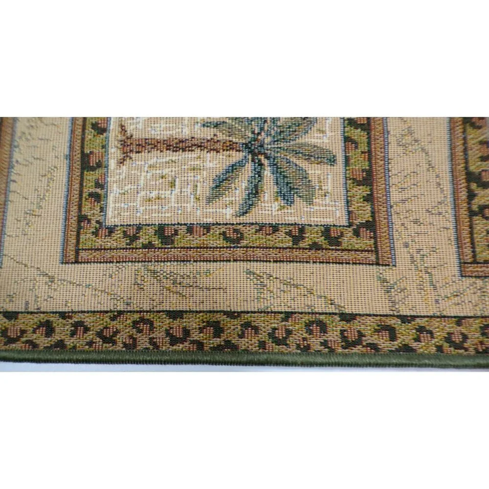 vtg‎ Palm Tree Tapestry Placemats Six Tropical Bombay BeachCore Green trim READ
